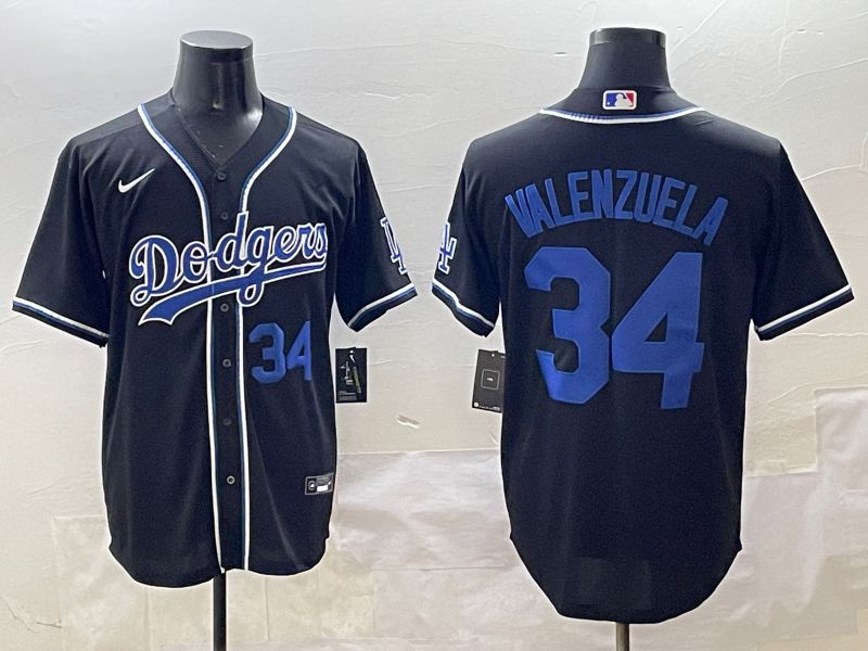 Men 2025 Los Angeles Dodgers #34 Valenzuela Black Three generations Fashion Nike MLB Jersey style 9->los angeles dodgers->MLB Jersey
